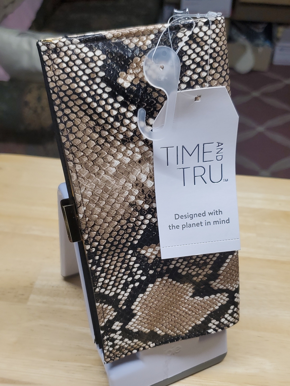 Time and Tru Faux Snakeskin Clutch Wallet - Brown, Black